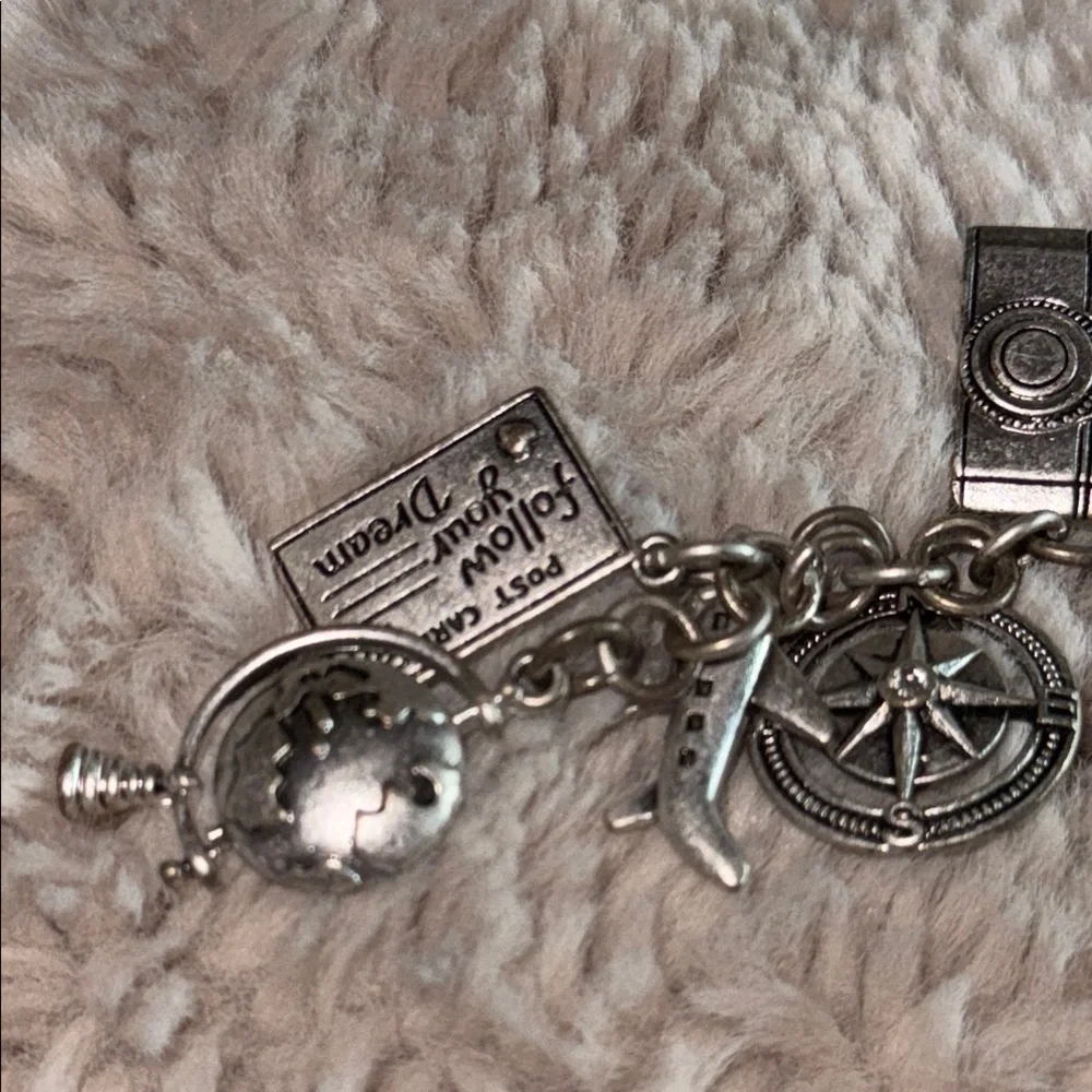 Silver Charm Keychain with Camera and Globe